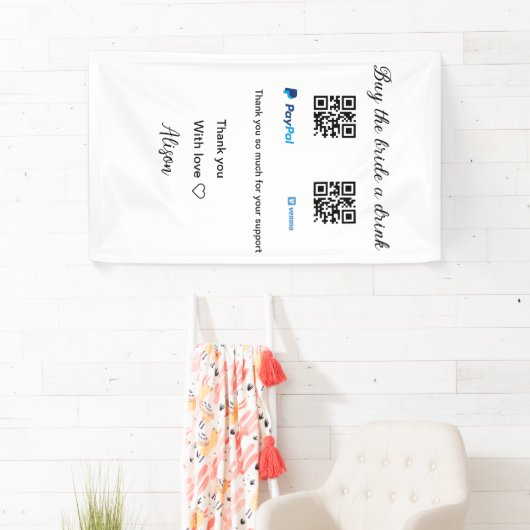 Koop de bruid een drankje donatie QR Venmo PayPal Spandoek (Insitu)