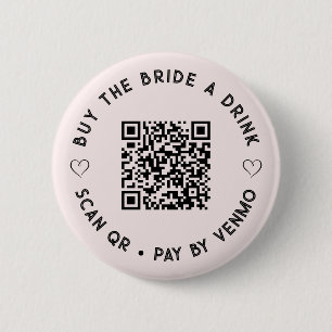 Koop de BRUID een drankje QR-code roze knop Ronde Button 5,7 Cm