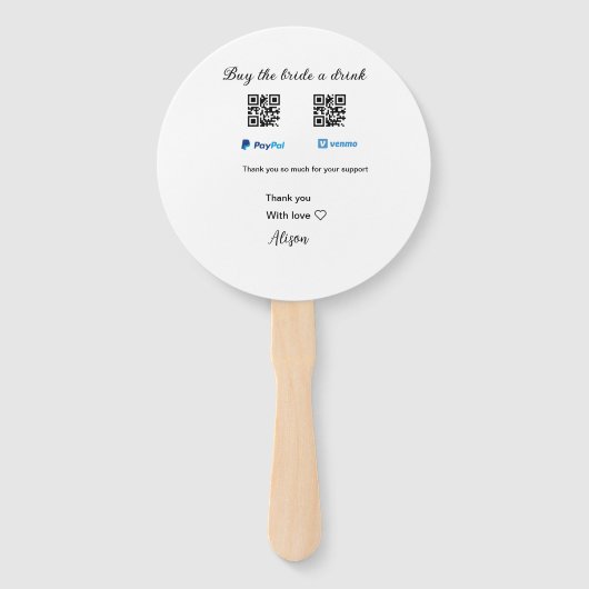 Koop de bruid een drink donatie QR Venmo PayPal Handwaaier (Voorkant)