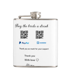Koop de bruid een drink donatie QR Venmo PayPal Heupfles