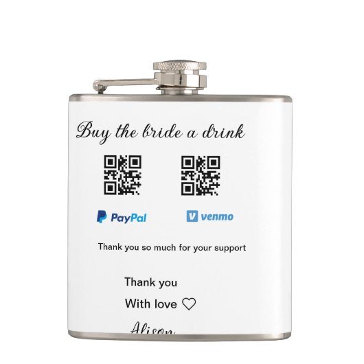 Koop de bruid een drink donatie QR Venmo PayPal Heupfles (Voorkant)