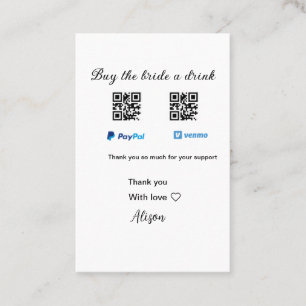 Koop de bruid een drink donatie QR Venmo PayPal Visitekaartje
