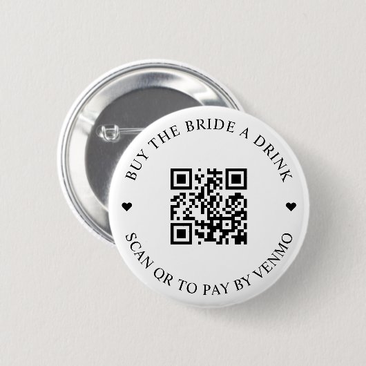 Koop De Bruid Een Drink QR Code Ronde Button 5,7 Cm (Voorkant /achterkant)