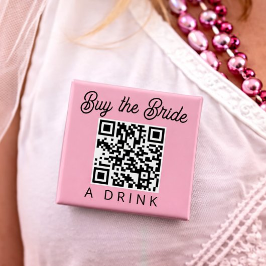 Koop de Bruid een Drink QR Code Vierkante Button 5,1 Cm