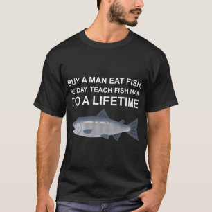 Koop een man eet vis, hij dag, leer vis man tot ee t-shirt