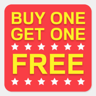 Koop er één gratis, rode gele retail stickers