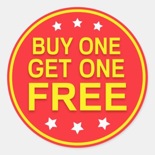 Koop er één gratis, rode gele retail stickers (Voorkant)