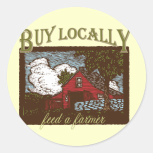 Koop lokaal, voer een landbouwer ronde sticker
