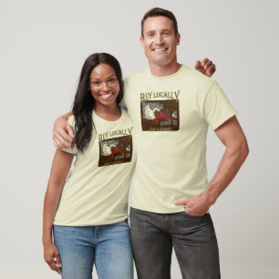 Koop lokaal, voer een landbouwer t-shirt