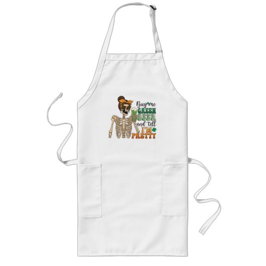 Koop mij Groen Bier - Skeleton | St. Patrick's Day Lang Schort (Voorkant)