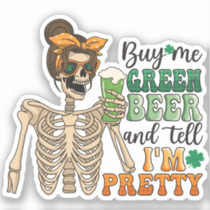 Koop mij Groen Bier - Skeleton   St. Patrick's Day Sticker