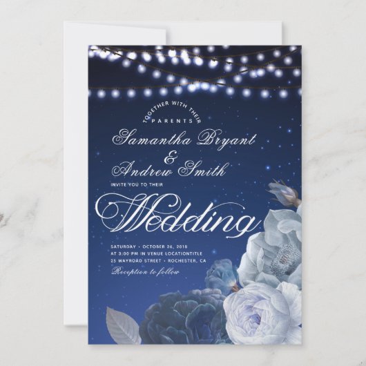 Koord lichtsterren Blauw Elegant Weddenschap Kaart (Voorkant)