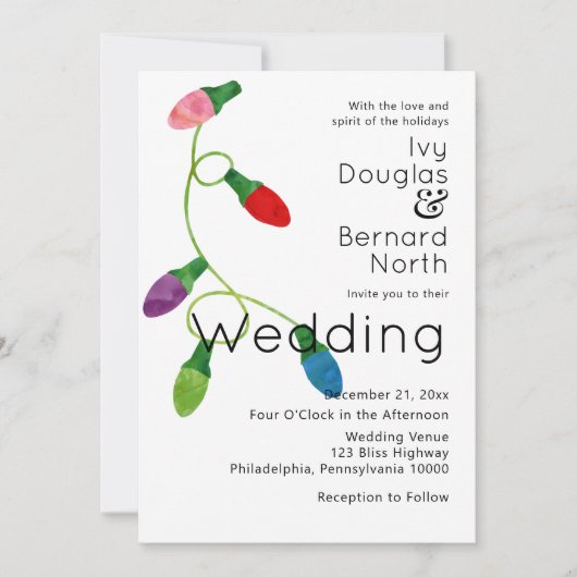 Koord van gekleurde kerstlichten, huwelijk aankondiging (Voorkant)