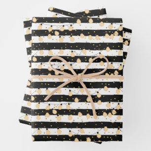 Koord van Lichten op Zwarte Witte Stripes Inpakpapier Vel