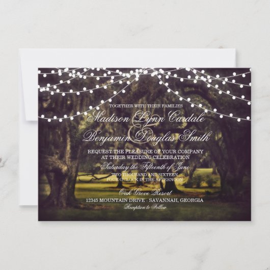 Koord van Lights Rustic Oak Tree Wedding Invites Kaart (Voorkant)