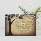 Koord van Lights Rustic Oak Tree Wedding Invites Kaart (Staand voorkant)