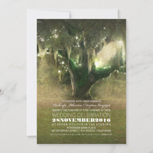 Koord van Lights Rustic Oak Tree Wedding Invites Kaart (Voorkant)
