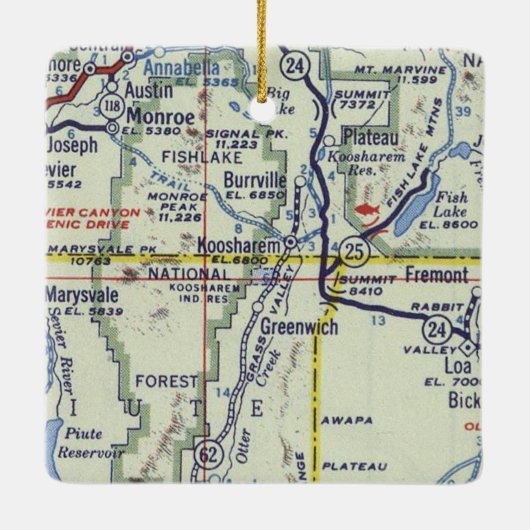 Kooshare en Monroe Utah Map Keramisch Ornament (Achterkant)