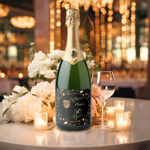 Kop gedurende 50 jaar Elegant Black and Gold Birth Sparkling Wijnetiket