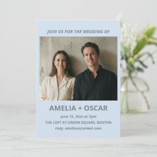 Kop Soft Blauwe Foto Moderne Trouwtypografie Kaart
