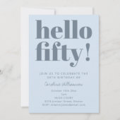 Kop Typografie Ijsblauw Modern 50e Verjaardagsfees Kaart (Voorkant)