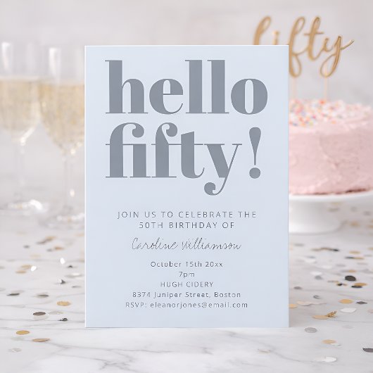 Kop Typografie Ijsblauw Modern 50e Verjaardagsfees Kaart