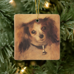 Kop van een hond van Pierre Renoir, Vintage Fine A Keramisch Ornament