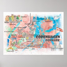 Kopenhagen Denemarken Illustratieve kaart met hoof