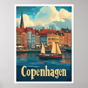 Kopenhagen Denemarken Kunst Vintage Reizen Illustr Poster