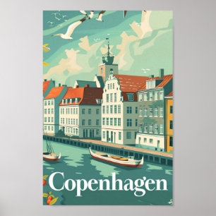 Kopenhagen Denemarken Vintage Travel Illustratie Poster