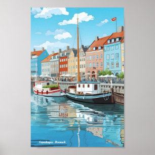 Kopenhagen Denemarken Vintage Travel Poster