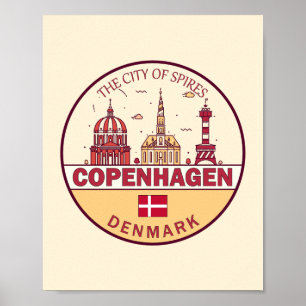 Kopenhagen Denmark City Skyline Emblem Poster