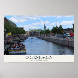 Kopenhagen kanaal en de Børsen torenspits Poster