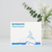 Kopenhagen Kleine Zeemeermin Tekening blauw Briefkaart (Staand voorkant)