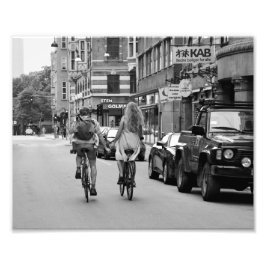 Kopenhagen overvalt op fietsen, zwart en wit. foto afdruk