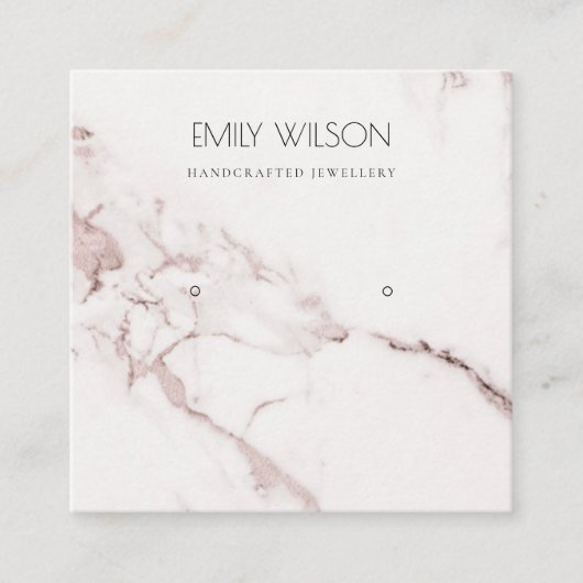 KOPER BLUSH PINK MARBLE STUD EARRING DISPLAY LOGO VIERKANTE VISITEKAARTJE (Voorkant)