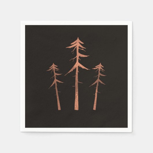 Koper Brons Tall Pine Trees Rustieke Bruiloft Servet (Voorkant)