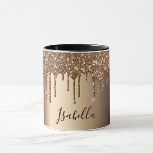 Koper bronzen glitter druppels naam script mok (Midden)