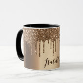Koper bronzen glitter druppels naam script mok (Voorkant links)