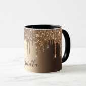 Koper bronzen glitter druppels naam script mok (Voorkant rechts)