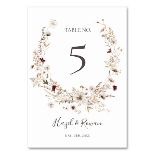 Koper Burgundy Wildflower Table Number Kaart