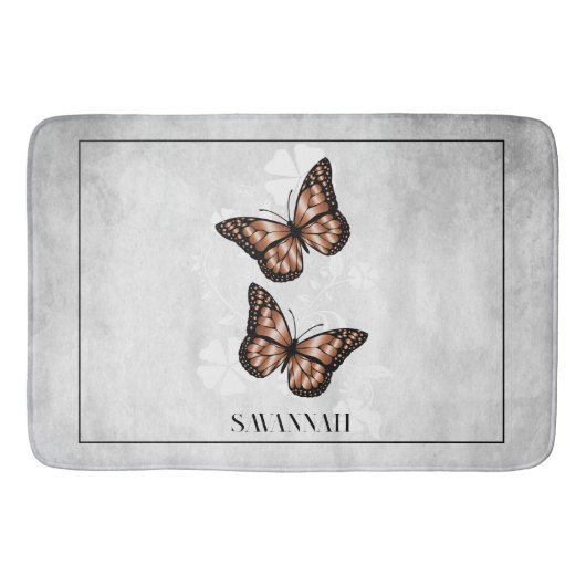 Koper Butterfly Floral Personalized Bath Mat (Voorkant)