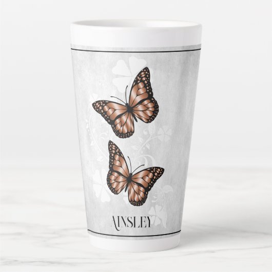 Koper Butterfly Floral Personalized Latte Mok (Voorkant)