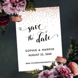 Koper Confetti en kalligrafie met harten Save The Date