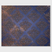 Koper Damask op Paars blauw Cadeaupapier (Vlak)