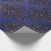 Koper Damask op Paars blauw Cadeaupapier (Hoek)