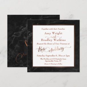 Koper Elegant Script w / Zwart Marmer   Bruiloft Kaart