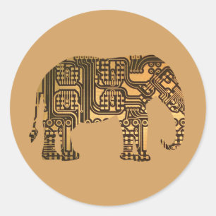 Koper Elephant Circuit Ronde Sticker
