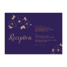 Koper en blauwe bloemige moderne trouwreceptie