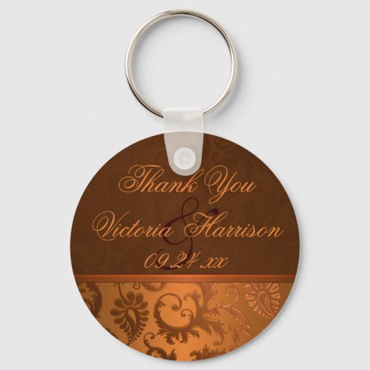 Koper en bruine Damask Wedding Favor Sleutelhanger (Voorkant)